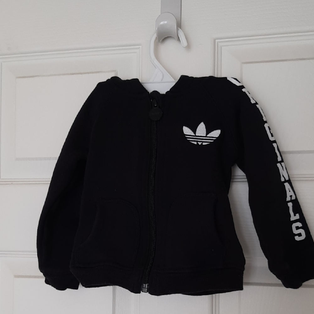 adidas Black Infant Zip Hoodie with White Trefoil Logo